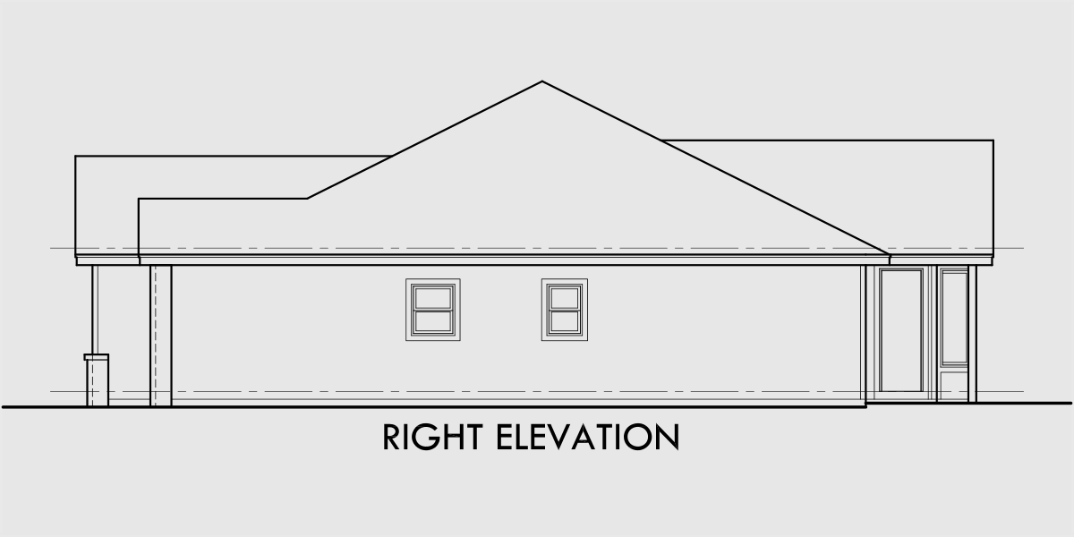 House rear elevation view for 10055 Single level house plans, ranch house plans, 3 bedroom house plans, great room house plans, house plans with shop, covered porch house plans, 10055