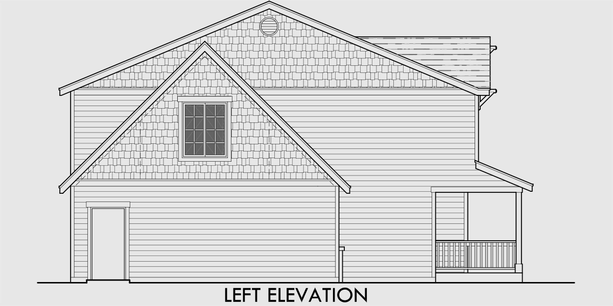 House side elevation view for 9998 Two story house plans, 3 bedroom house plans, house plans with bonus room, rear entry garage house plans, 40 wide house plans, Covered Porch