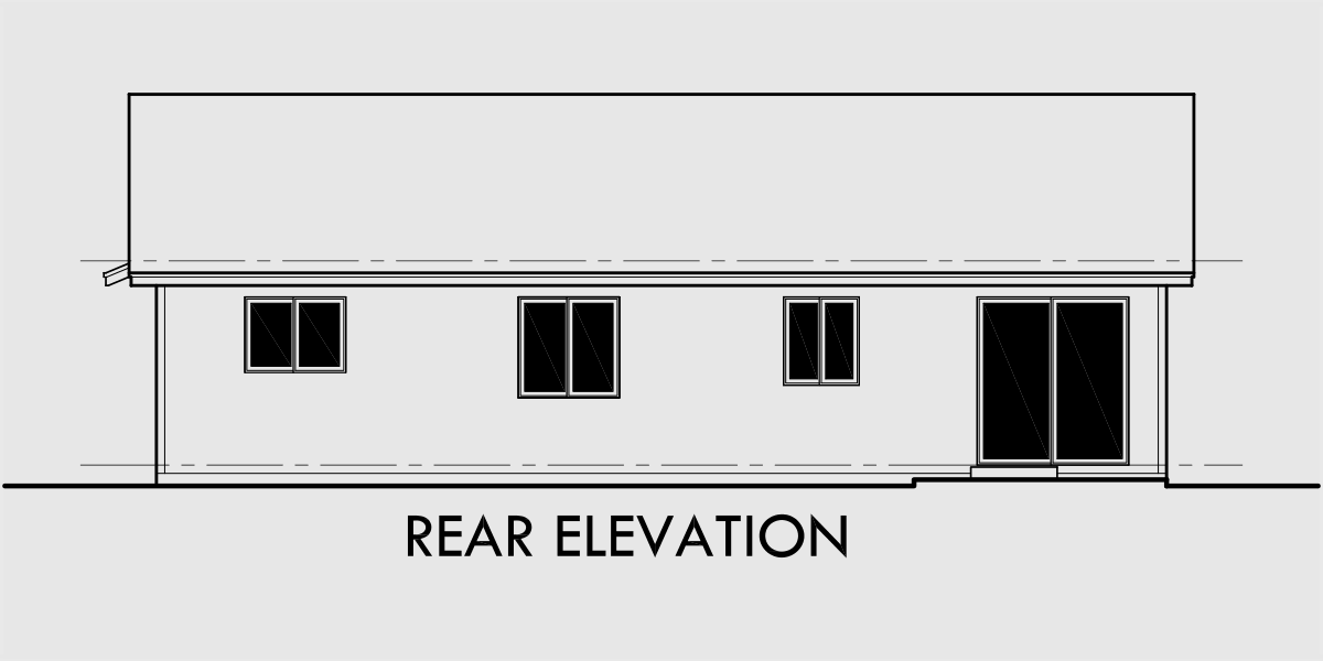 House front drawing elevation view for 9957 Small house plans, 2 bedroom house plans, one story house plans, house plans with 2 car garage, house plans with covered porch, 9957