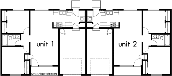 Main Floor Plan 2 for D-587 Duplex house plans, ranch duplex house plans, one level duplex house plans, one story duplex house plans, two bedroom duplex house plans, affordable duplex house plans, D-587