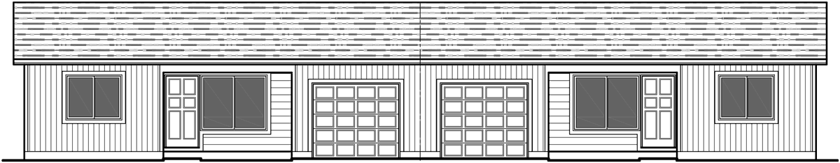 House side elevation view for D-587 Duplex house plans, ranch duplex house plans, one level duplex house plans, one story duplex house plans, two bedroom duplex house plans, affordable duplex house plans, D-587