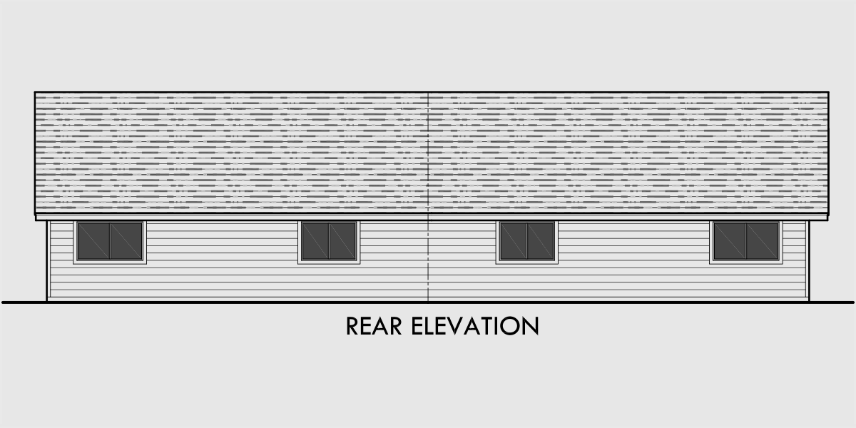 House front drawing elevation view for D-583 One story duplex house plans, 2 bedroom duplex plans, duplex plans with garage, D-583b