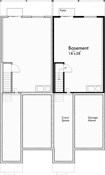 Basement Floor Plan for D-582 Duplex house plans, walk out basement house plans, duplex house plans for sloping lots D-582