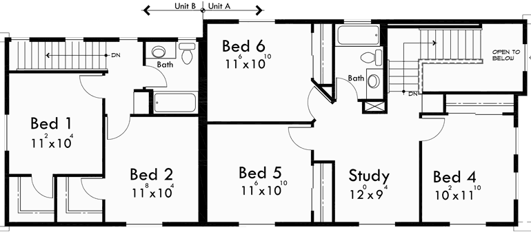 Upper Floor Plan for D-571 Duplex house plans, ADU  house plans, back to back house plans, mother in law house plans,  D-571