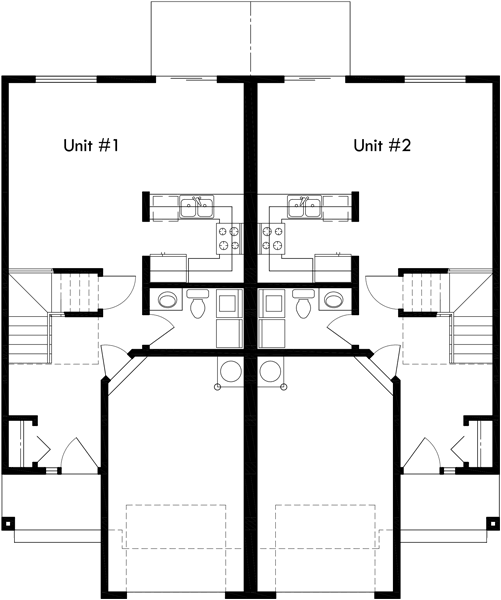 Main Floor Plan 2 for D-576 Mirrored duplex house plans, 2 story duplex house plans, 3 bedroom duplex plans, D-576