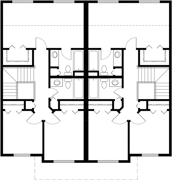 Upper Floor Plan 2 for Mirrored duplex house plans, 2 story duplex house plans, 3 bedroom duplex plans, D-576