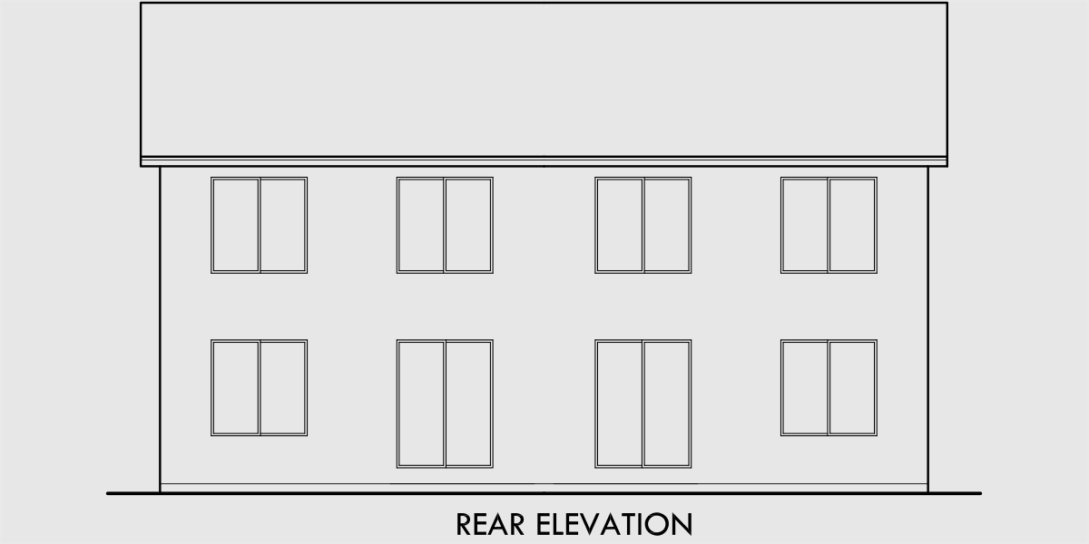 House side elevation view for D-576 Mirrored duplex house plans, 2 story duplex house plans, 3 bedroom duplex plans, D-576