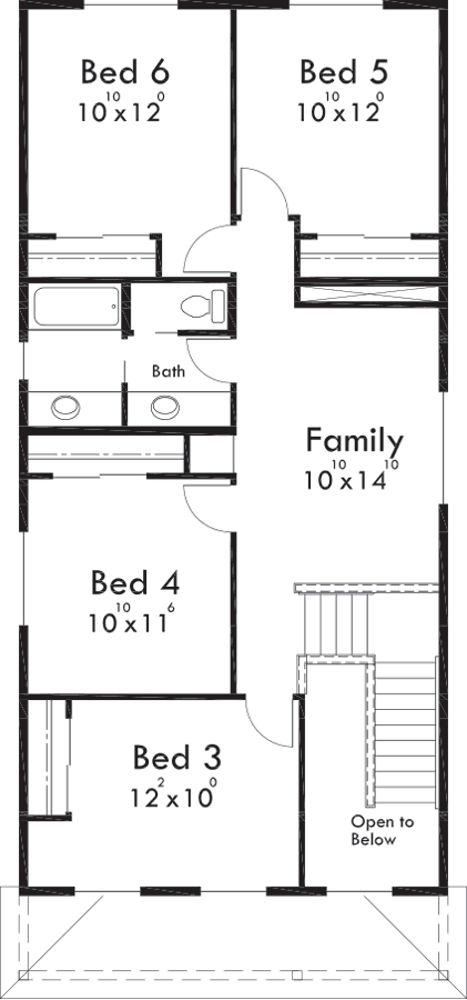 Upper Floor Plan for D-591 Multigenerational house plans, 8 bedroom house plans, house plans with apartment, ADU house plans, D-591