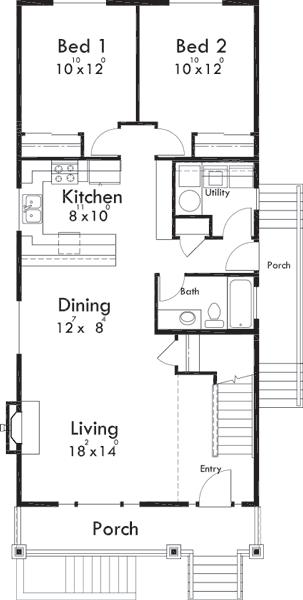 Main Floor Plan for D-592 Multi-generational house plans, 8 bedroom house plans, house plans with apartment, ADU house plans, D-592