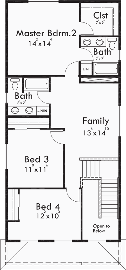 Upper Floor Plan for D-593 Multigenerational house plans, master on the main house plans, ADU house plans, mother in law house plans, Portland house plans, two master suites house plans, D-593