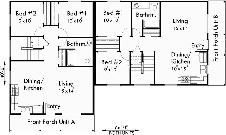 Main Floor Plan for D-561 Duplex house plans, corner lot duplex house plans, D-561