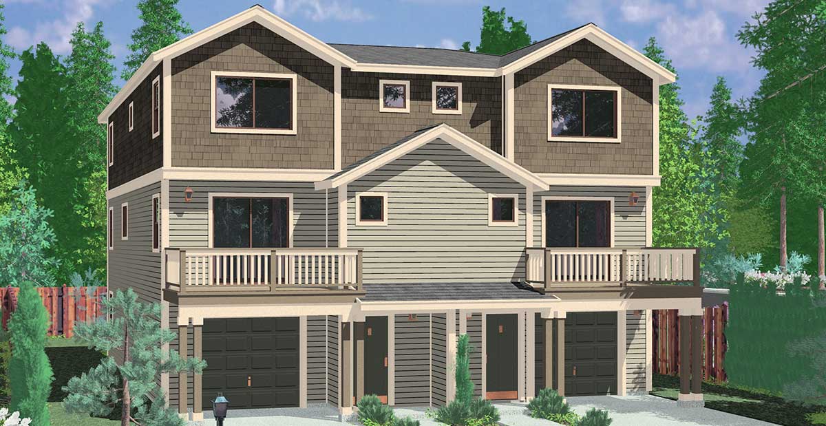 D-585 Townhouse Plans, Row House Plans, 4 Bedroom Duplex House Plans