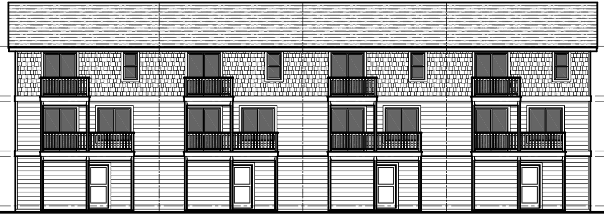 House side elevation view for F-549 4-plex house plans, double master suite house plans, F-549