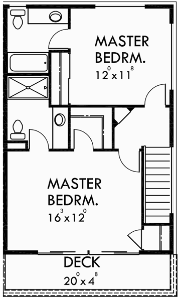 Upper Floor Plan for D-595 Modern Duplex House Plan With First Floor Studio