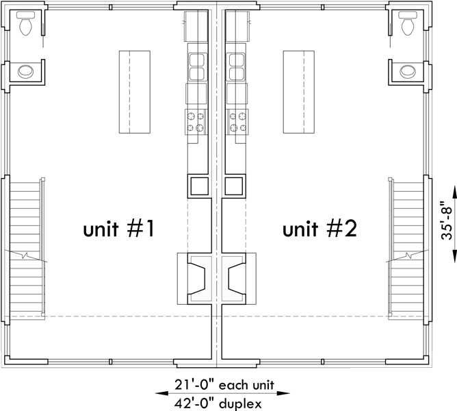 Main Floor Plan 2 for D-595 Modern Duplex House Plan With First Floor Studio