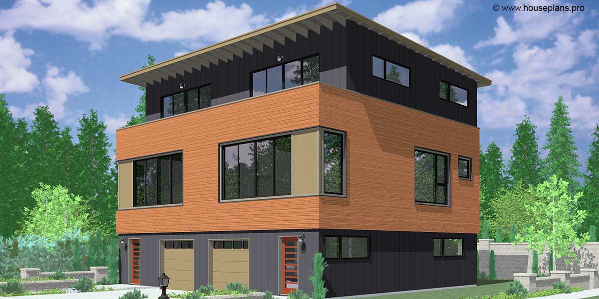 D-595 Modern Duplex House Plan With First Floor Studio