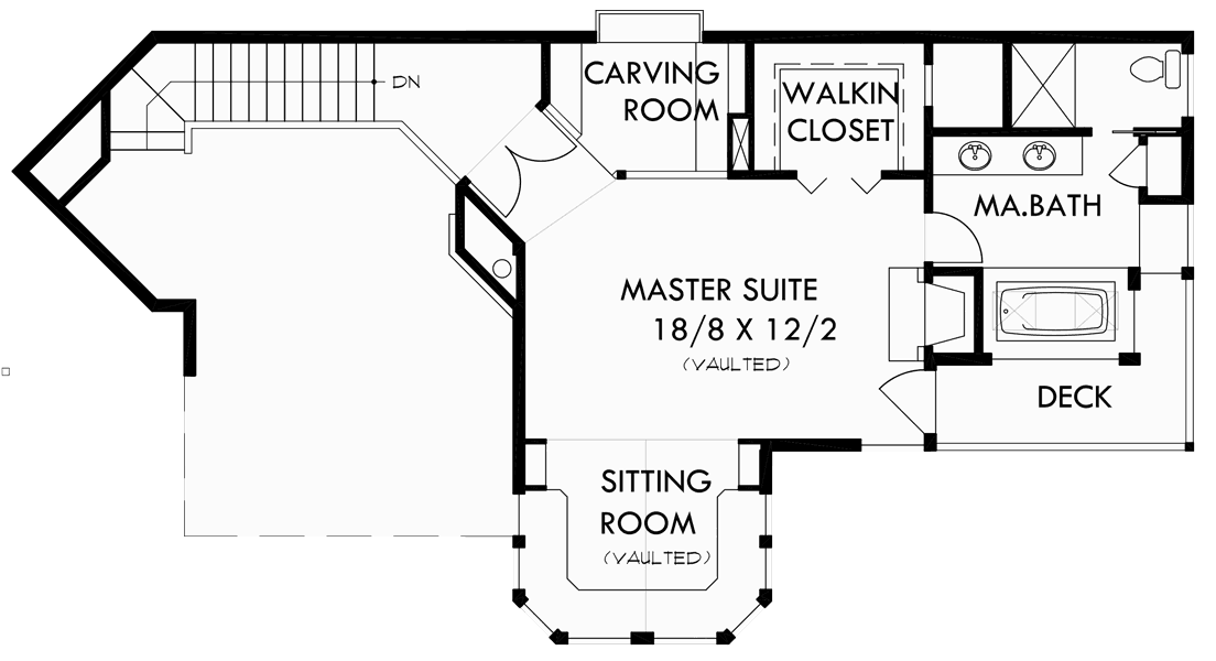 Upper Floor Plan for 9600 View house plans, sloping lot house plans, multi level house plans, luxury master suite plans, 3d house plans, 9600