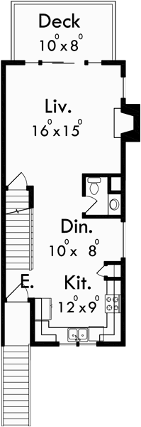Main Floor Plan for D-413 Duplex house plans, vacation house plans, D-413