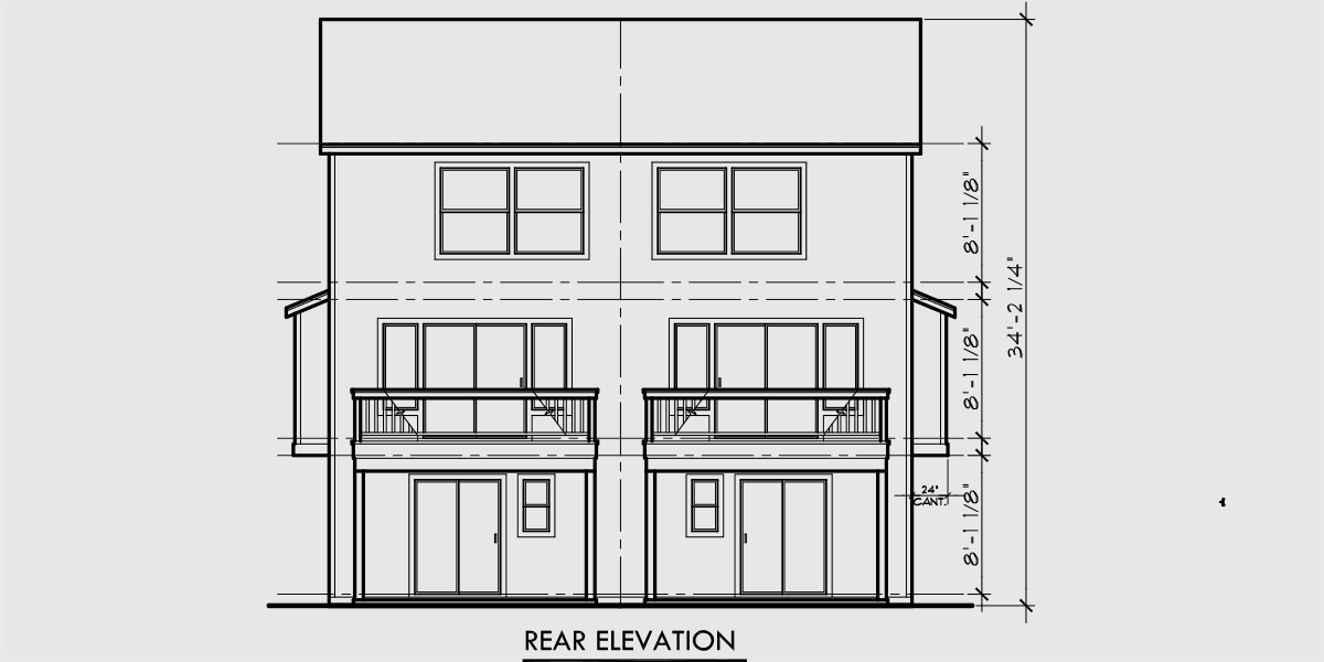 House side elevation view for D-413 Duplex house plans, vacation house plans, D-413