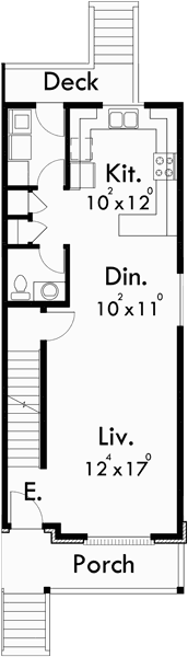 Main Floor Plan for D-445 Duplex house plans, brownstone house plans, D-445