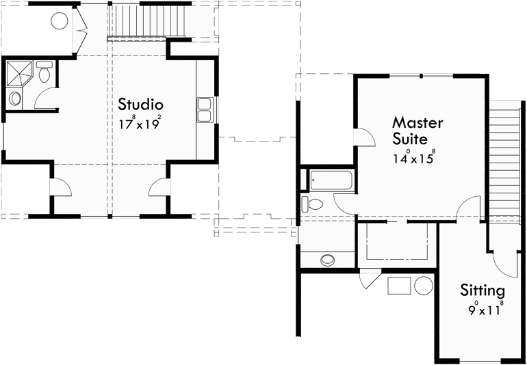 Upper Floor Plan for 10142 Country House Plan, Carriage Garage, Master Bedroom on Main Floor