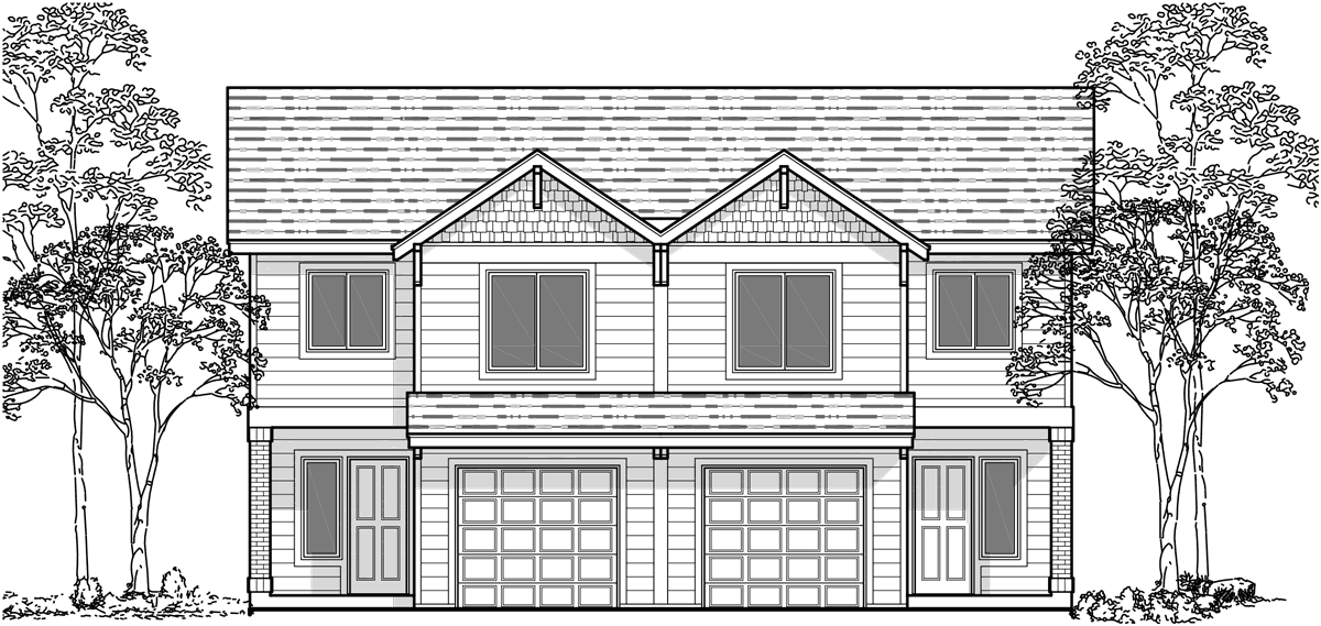 House front drawing elevation view for D-508 4 bedroom duplex house plans, town house plans, D-508