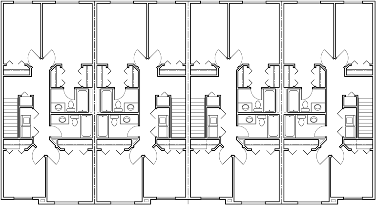 Upper Floor Plan 2 for 4 plex building plans, 4 bedroom house plans, row house plans, F-563