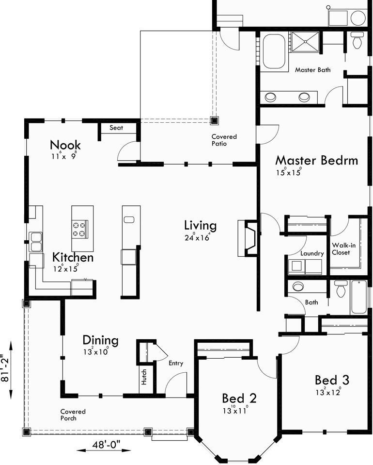 Main Floor Plan 2 for 10153 Victorian house plans, one story house plans, house plans, house plans with wrap around porch, Portland house plans, 10153
