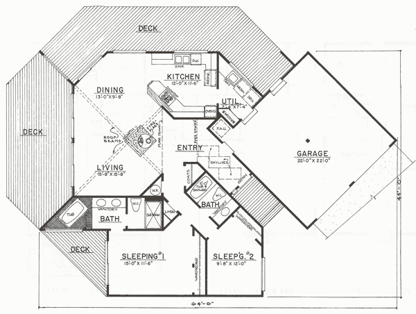 Main Floor Plan for 3605 Unique House Plan from our Archives