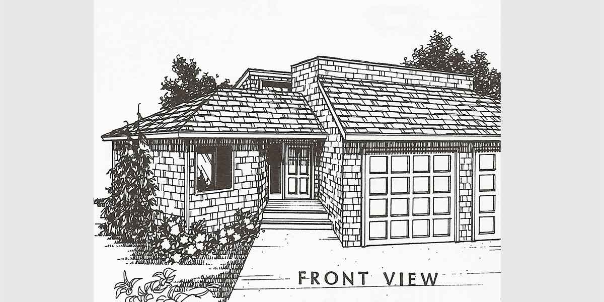 House front drawing elevation view for 3605 Unique House Plan from our Archives