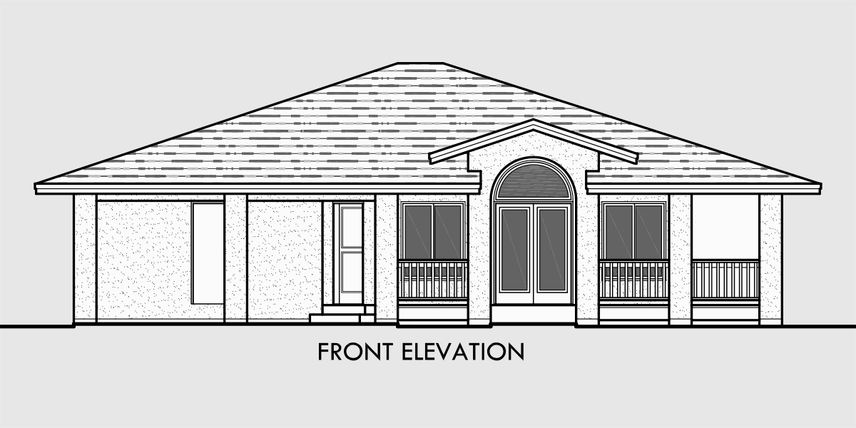 House rear elevation view for 1185 Beach House Plan w/ wrap around porch mediterranean house plans www.houseplans.pro