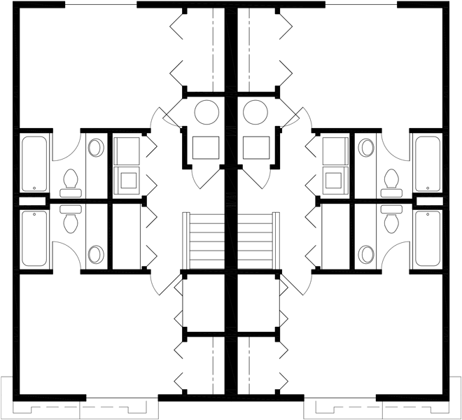 Upper Floor Plan 2 for Narrow lot duplex house plans, 2 bedroom duplex house plans, affordable duplex floor plans, D-503