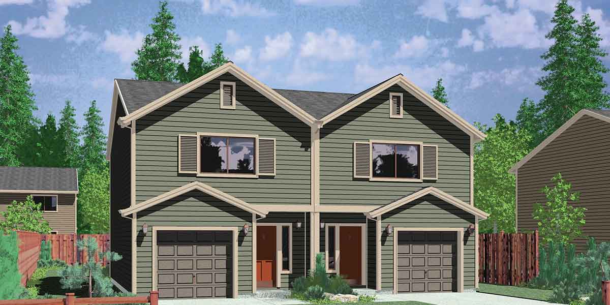 D-503 Narrow lot duplex house plans, 2 bedroom duplex house plans, affordable duplex floor plans, D-503