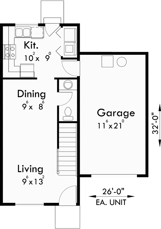  Duplex  House  Plans  For Small  And Narrow Lots 3 Berooms 2 5 