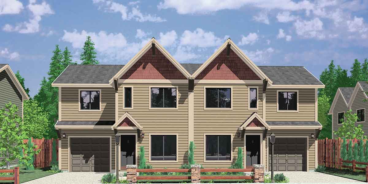 Duplex House Plans For Small And Narrow Lots 3 Berooms 2.5 Baths