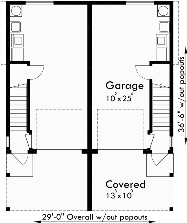 Lower Floor Plan for D-547 Narrow townhouse plans, duplex house plans, 3 story townhouse plans, D-547