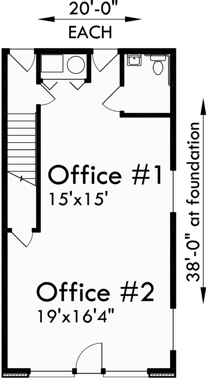 Lower Floor Plan for D-468 Triplex House Plans, D-468, Mixed Use House Plan, Condo Plans, Retail Office Space