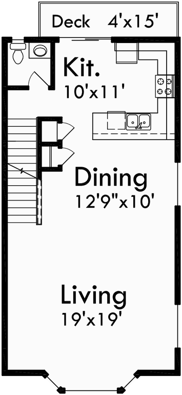 Main Floor Plan for D-468 Triplex House Plans, D-468, Mixed Use House Plan, Condo Plans, Retail Office Space