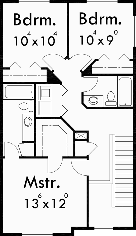 Upper Floor Plan for 10158 Narrow House Plan at 22 feet wide