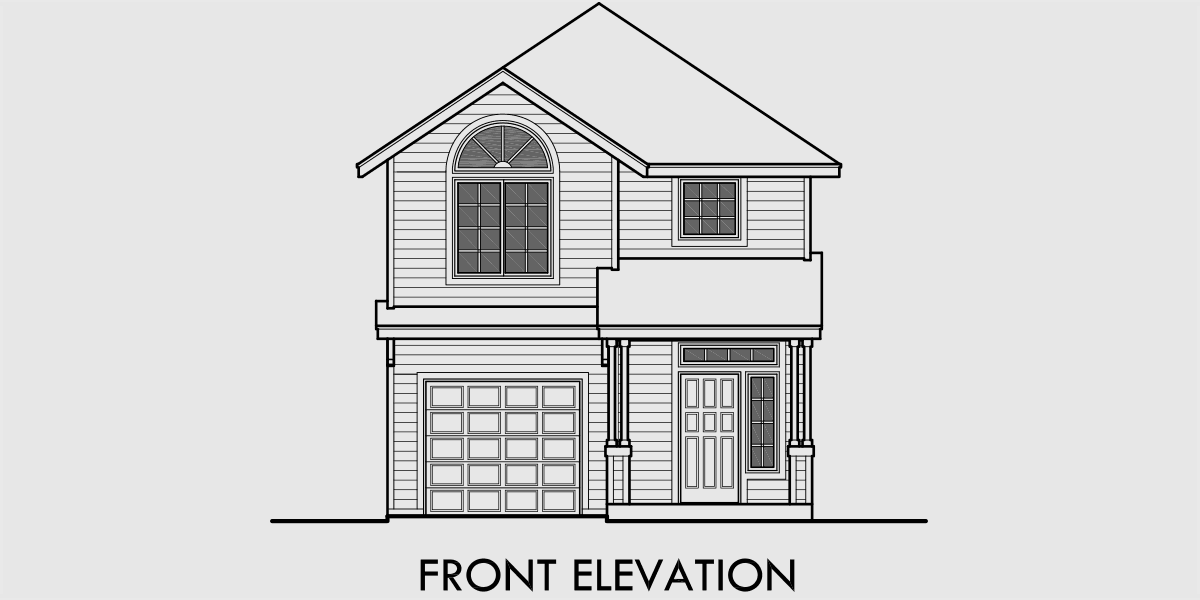 narrow 3 bedroom one car garage house plan front 10158