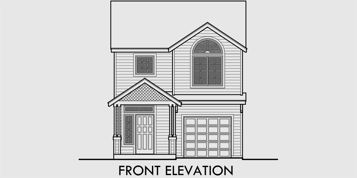 narrow 3 bedroom one car garage house plan front 10159