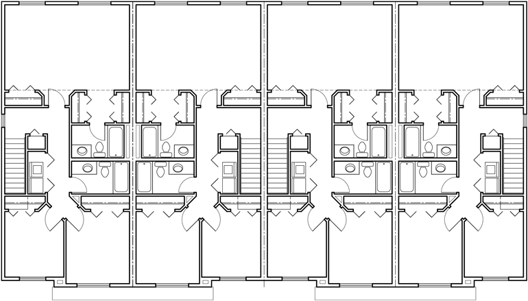Upper Floor Plan 2 for Fourplex plans, 20 ft wide house plans, row home plans, 4 plex plans with garage, F-547