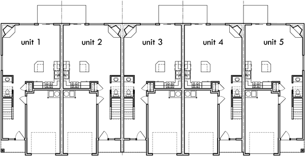 Main Floor Plan 2 for FV-557 5 unit house plan 20ft wide 3 bedrooms 2.5 baths and garage