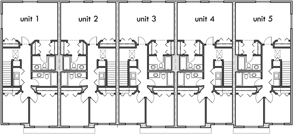 Upper Floor Plan 2 for 5 unit house plan 20ft wide 3 bedrooms 2.5 baths and garage