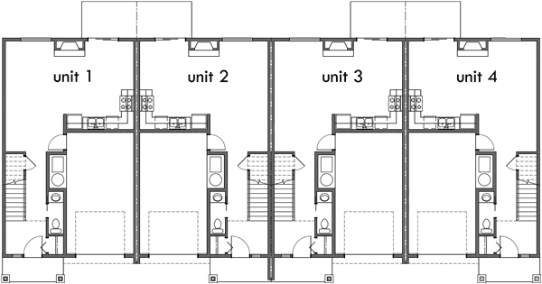 Main Floor Plan 2 for F-564 Four plex house plans, best selling floor plans, narrow lot townhouse plans, F-564