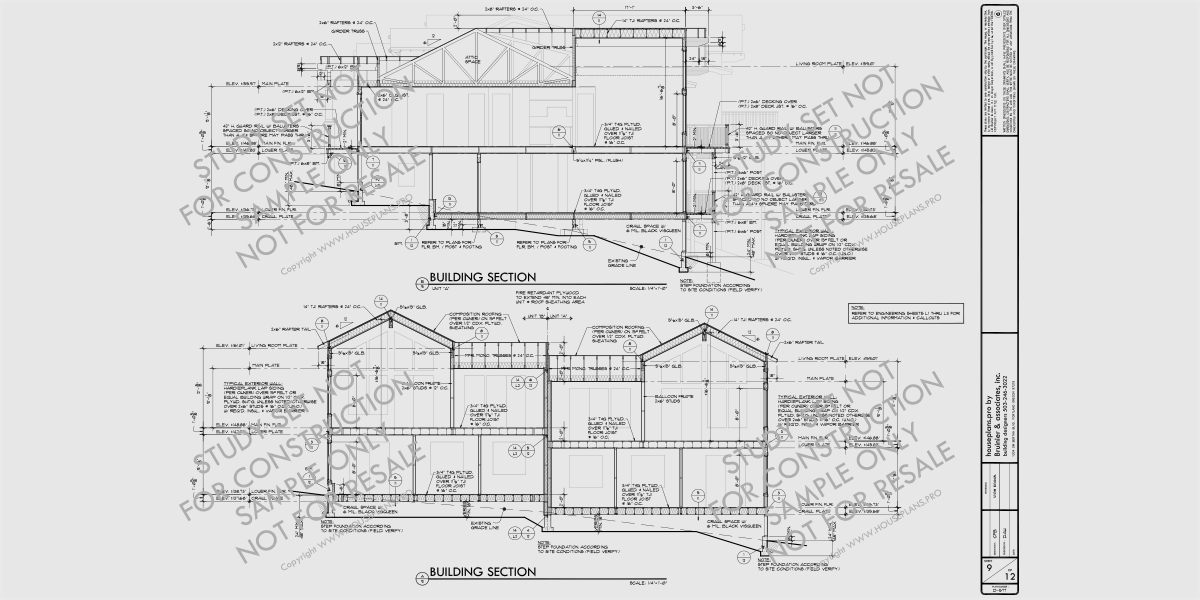 House rear elevation view for Bid Free Sample Bid Set Construction Documents