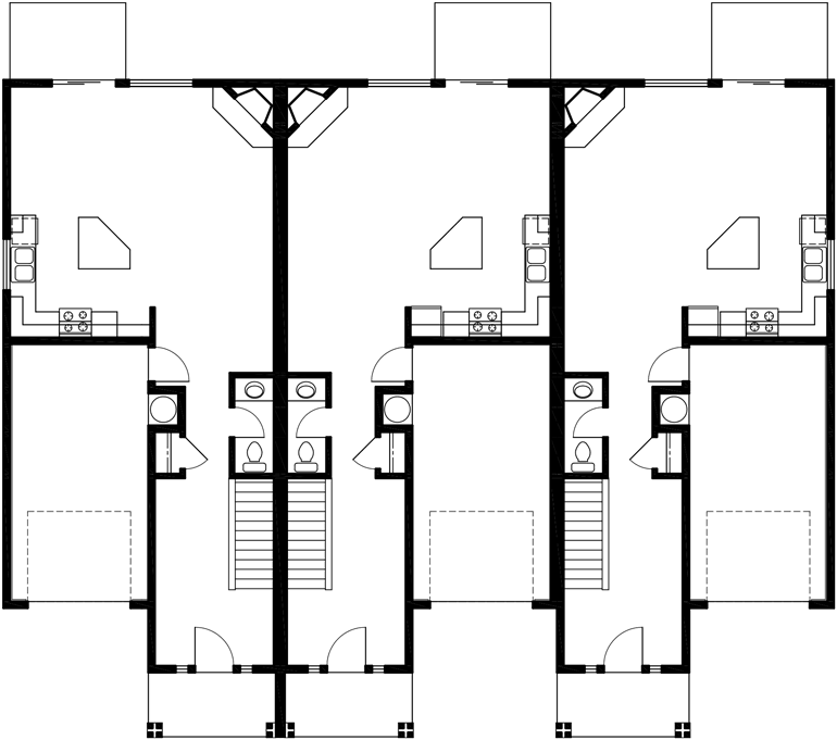 Main Floor Plan 2 for T-412 Triplex house plans, triplex house plans with garage, two story triplex plans, T-412