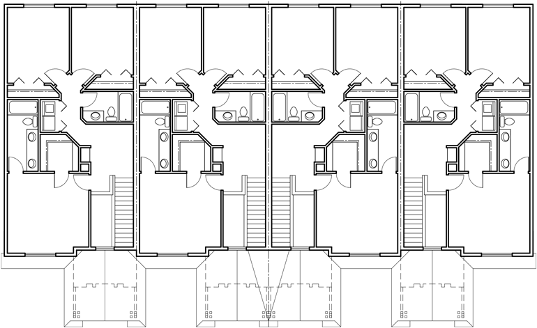 Upper Floor Plan 2 for Fourplex house plans, 2 story townhouse, 3 bedroom townhouse, 4 plex plans with garage, F-566