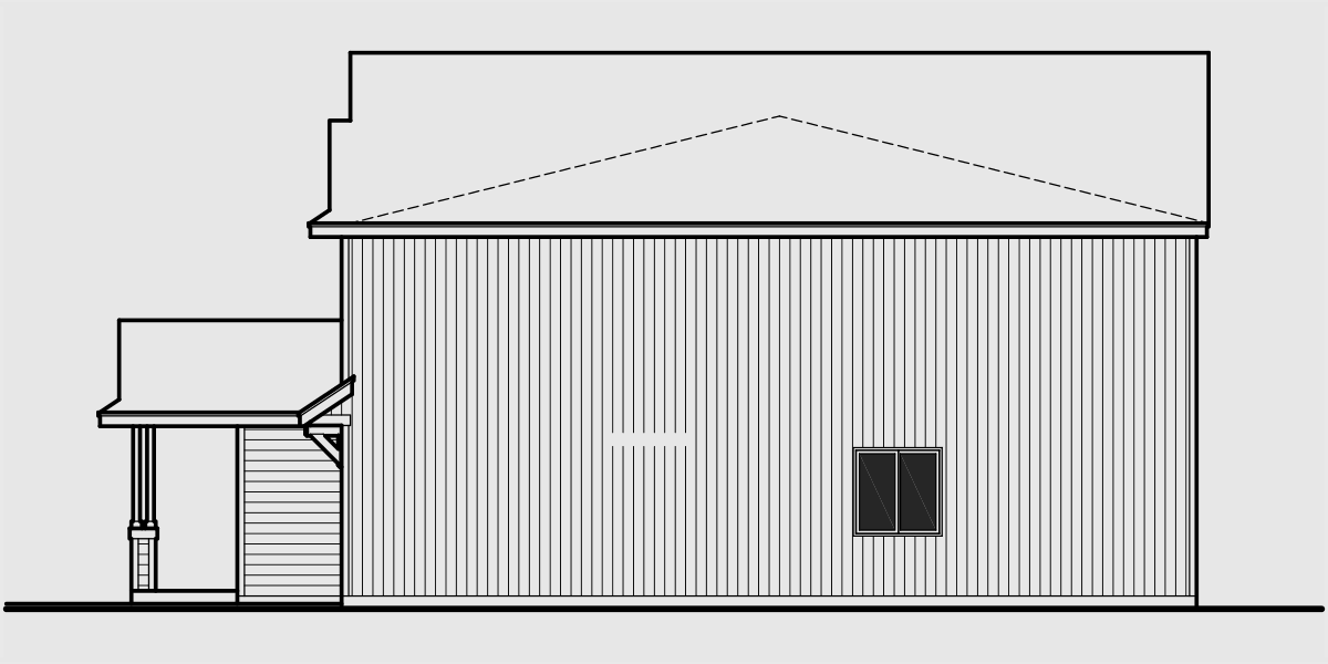 House side elevation view for F-566 Fourplex house plans, 2 story townhouse, 3 bedroom townhouse, 4 plex plans with garage, F-566