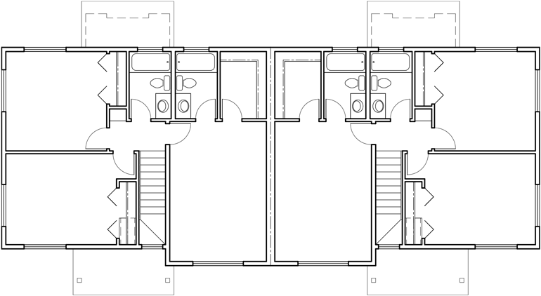 Upper Floor Plan 2 for Duplex house plans, duplex plans with garages together, 3 bedroom duplex plans, Seattle house plans, D-597